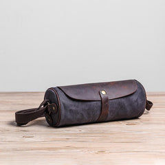 Gray Leather Mens Green Barrel Sling Bag Postman Bag Bucket Messenger Bag Side Bag For Men - imessengerbags