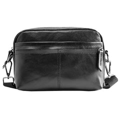 Fashion Black Small Leather Mens Side Bag Black Mini Courier Bag Messenger Bags POstman Bag for Men