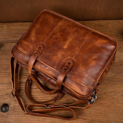 Brown Leather Mens 15 inches Large Briefcase Laptop Side Bag Black Travel Handbag Work Bag for Men - imessengerbags