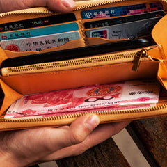 Handmade Leather Mens Chain Biker Wallet Cool Leather Wallet Long Clutch Wallets for Men