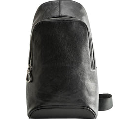 Black Cool Leather Mens Sling Bag Chest Bag Black One Shoulder Backpack Sling Pack for Men - imessengerbags