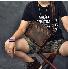 Vintage Leather Mens 8' Brown Saddle Side Bag Messenger Bag Small Postman Bag For Men - imessengerbags