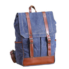 Denim Blue Waxed Canvas Mens Large 14'' Laptop Backpack College Backpack Hiking Backpack for Men - imessengerbags