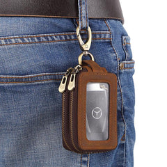 Cool Brown Mens Zipper Leather Car Key Wallet Key Holder Change Holder For Men - imessengerbags