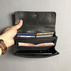 Handmade Genuine Leather Mens Clutch Cool Slim Wallet Zipper Clutch Wristlet Wallet for Men - imessengerbags