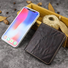 Vintage Leather Men's Bifold Small Wallet Front Pocket Wallet billfold Wallet For Men - imessengerbags