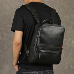 Genuine Leather Mens Cool Backpack Sling Bag Large Black Travel Bag Hiking Bag for men