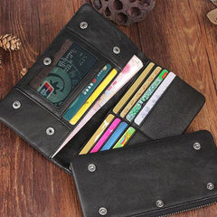 Genuine Leather Mens Cool Long Leather Wallet Bifold Clutch Wallet for Men