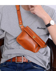 Cool Handmade Brown Leather Men Fanny Pack Hip Bag Bum Pack Waist Bag Chest Bag For Men - imessengerbags