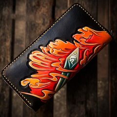 Handmade Leather Men Tooled Acalanatha Cool Leather Wallet Long Phone Clutch Wallets for Men - imessengerbags