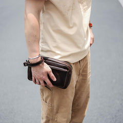 Vintage Dark Brown Leather Mens Phone Wallet Clutch Wallet Wristlet Bag Zipper Long Wallet For Men - imessengerbags