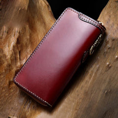 Handmade Leather Mens Chain Biker Wallet Cool Leather Wallet Long Phone Wallets for Men - imessengerbags