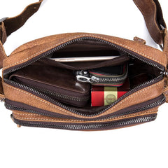 Khaki Leather Mens Fanny Pack Brown Waist Bag Hip Pack Belt Bags Bumbag for Men