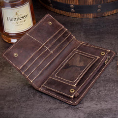 Dark Brown Cool Mens long Wallet Bifold Long Wallet Phone Wallet for Men - imessengerbags
