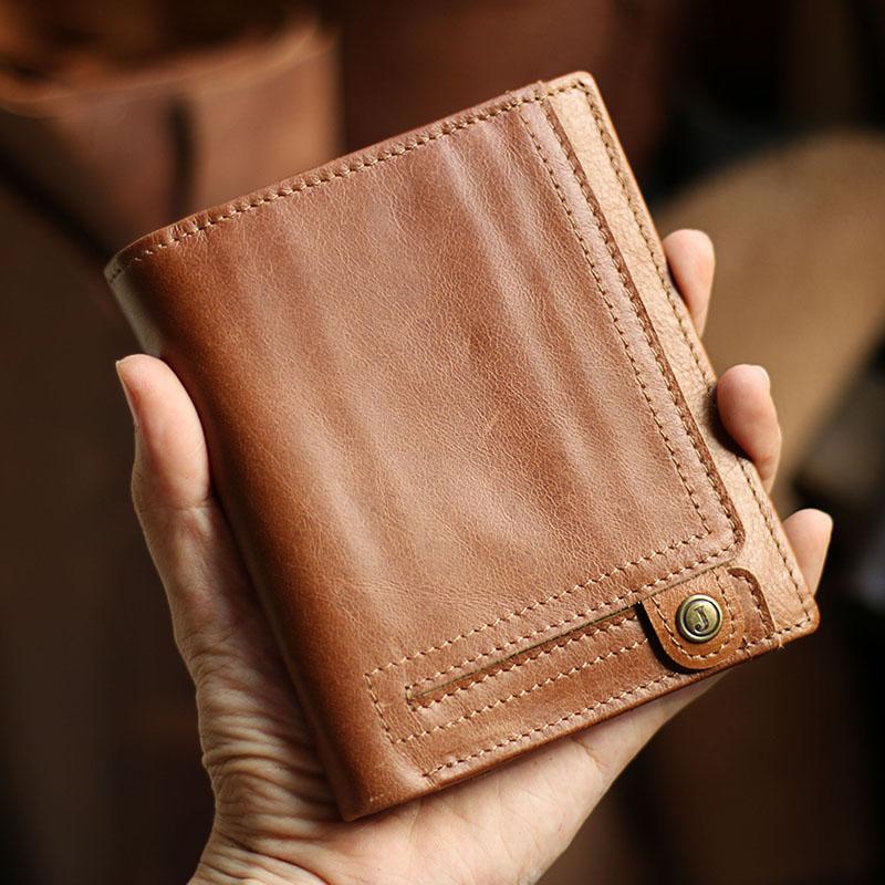 Casual Brown Leather Mens billfold Wallet Trifold SMall Wallet Black Front Pocket Wallet For Men - imessengerbags