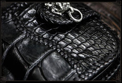 Handmade Leather Small Tooled Mens billfold Wallet Cool Chain Wallet Biker Wallet for Men