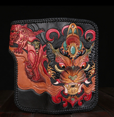 Handmade Leather Monster Mens Chain Biker Wallet Cool Leather Wallet Long Phone Wallets for Men