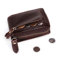RFID Brown Leather Men's Zipper Small Card Wallet Small Card Holder For Men - imessengerbags