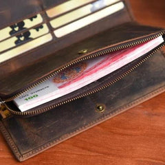 Handmade Leather Mens Cool Long Leather Wallet Cards Clutch Wallet for Men