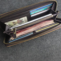 Handmade Leather Floral Mens Cool Travel Long Wallet Card Holder Card Slim Clutch Wallets for Men - imessengerbags