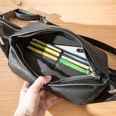 Black Casual Leather Mens 8inches Sling Bag Chest Bag Black One Shoulder Backpack for Men - imessengerbags