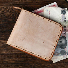 Retro Handmade Mens Zipper Black billfold Wallet Brown Bifold Card Wallet Small Wallet For Men