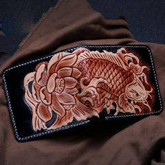 Handmade Leather Carp Tooled Mens billfold Wallet Cool Leather Wallet Slim Wallet for Men - imessengerbags