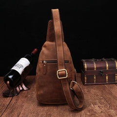 Cool Vintage Brown Leather Chest Bag Sling Bags Crossbody Sling Bag One Shoulder Backpack For Men - imessengerbags