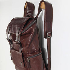 Genuine Leather Mens Cool Backpack Sling Bag Large Black Travel Bag Hiking Bag for men - imessengerbags