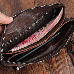 Handmade Mens Cool Long Leather Chain Wallet Cards Biker Trucker Wristlet Wallet - imessengerbags