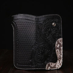 Handmade Leather Mens Cool Black Obsidian Chain Wallet Biker Trucker Wallet with Chain - imessengerbags