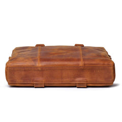 Brown Leather Mens 15 inches Simple Laptop Work Bag Handbag Briefcase Shoulder Bags Business Bags For Men - imessengerbags