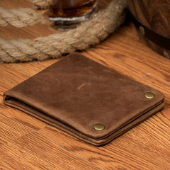 Dark Brown Cool Leather Mens Bifold Thin Front Pocket billfold Wallet Black Slim Small Wallet for Men - imessengerbags