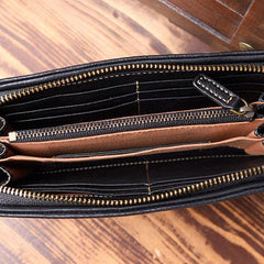 Genuine Leather Mens Cool Long Leather Wallet Bifold Clutch Wallet for Men