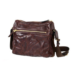 Handmade Black Wrinkled Leather Men Postman Bag Coffee Cool Courier Bag Messenger Bag One Shoulder Backpack For Men - imessengerbags