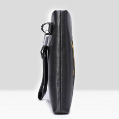 Handmade Leather Mens Clutch Cool Slim Wallet Zipper Clutch Wristlet Wallet for Men