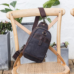 Canvas Leather Mens Sling Bag Green Chest Bag One Shoulder Backpack for Men - imessengerbags