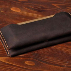 Handmade Leather Mens Cool Long Leather Wallet Bifold Clutch Wallet for Men