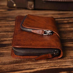 Handmade Leather Mens Cool Long Leather Wallet Zipper Phone Clutch Wallet for Men - imessengerbags