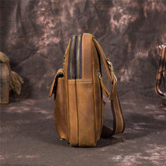 Retro Brown Leather Chest Bag Sling Bag Crossbody Sling Bag Hiking Sling Bag For Men - imessengerbags