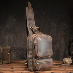 Cool MENS LEATHER CHEST BAGS SLING BAGs ONE SHOULDER BACKPACK FOR MEN