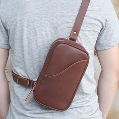Genuine Leather Mens Cool Chest Bag Sling Bag Crossbody Bag Travel Bag Hiking Bag for men