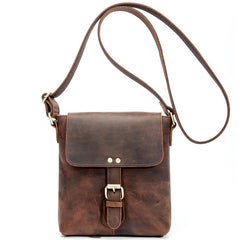 Vintage Brown Leather Men's Vertical Messenger Bag Small Side Bag Vertical Messenger Bag For Men