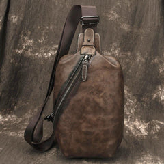 Vintage Brown LEATHER MENS One Shoulder Backpack Fashion Chest Bag Retro Brown Sling Bag For Men - imessengerbags