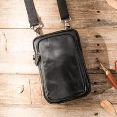 Black Leather Mens Mini Messenger Bag Belt Pouch Tan Side Bag Phone Bag Belt Bag For Men - imessengerbags