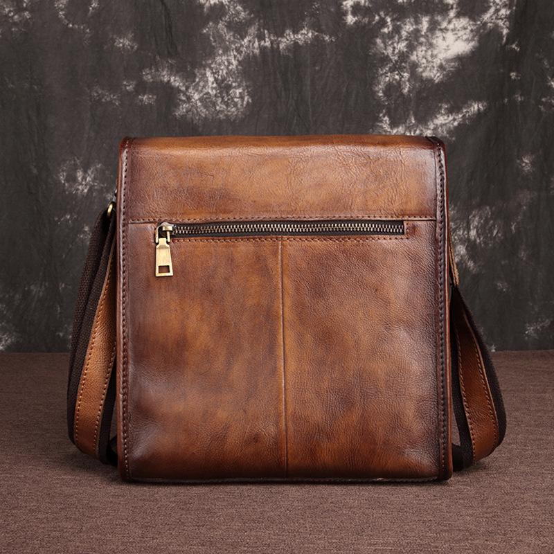 Black Leather Mens Small Vertical Messenger Bag Vertical Black Side Ba –  imessengerbags