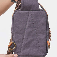 Cool Gray Canvas Leather Mens Sling Bag Chest Bag One Shoulder Pack for men - imessengerbags
