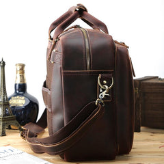 Large Brown Leather Mens Briefcase 15inch Laptop Backpack Work Bag Travel Bag For Men - imessengerbags