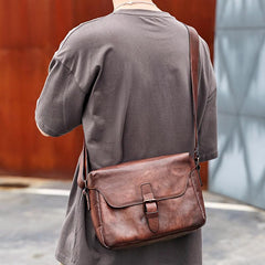 Cool Brown Men Leather Camera Side Bag Tan SLR Camera Leather Cube Messenger bag For Men