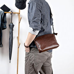 Brown Leather Mens Casual Small Courier Bags Messenger Bag Black Postman Bag For Men - imessengerbags